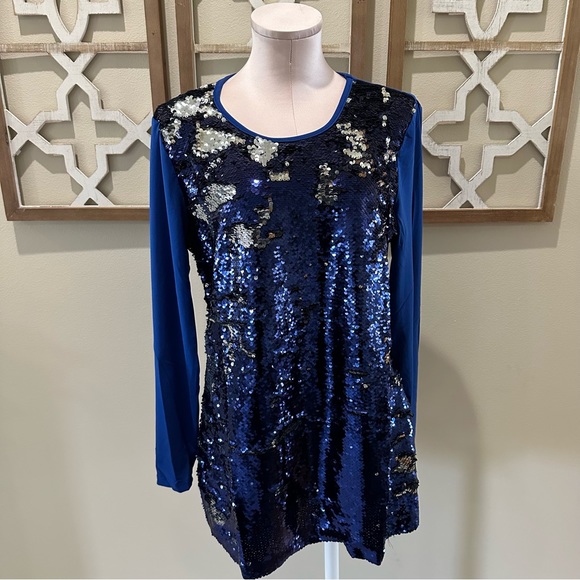 Women’s Size Medium Antthony Original Blue Sequin Blouse - Picture 3 of 7